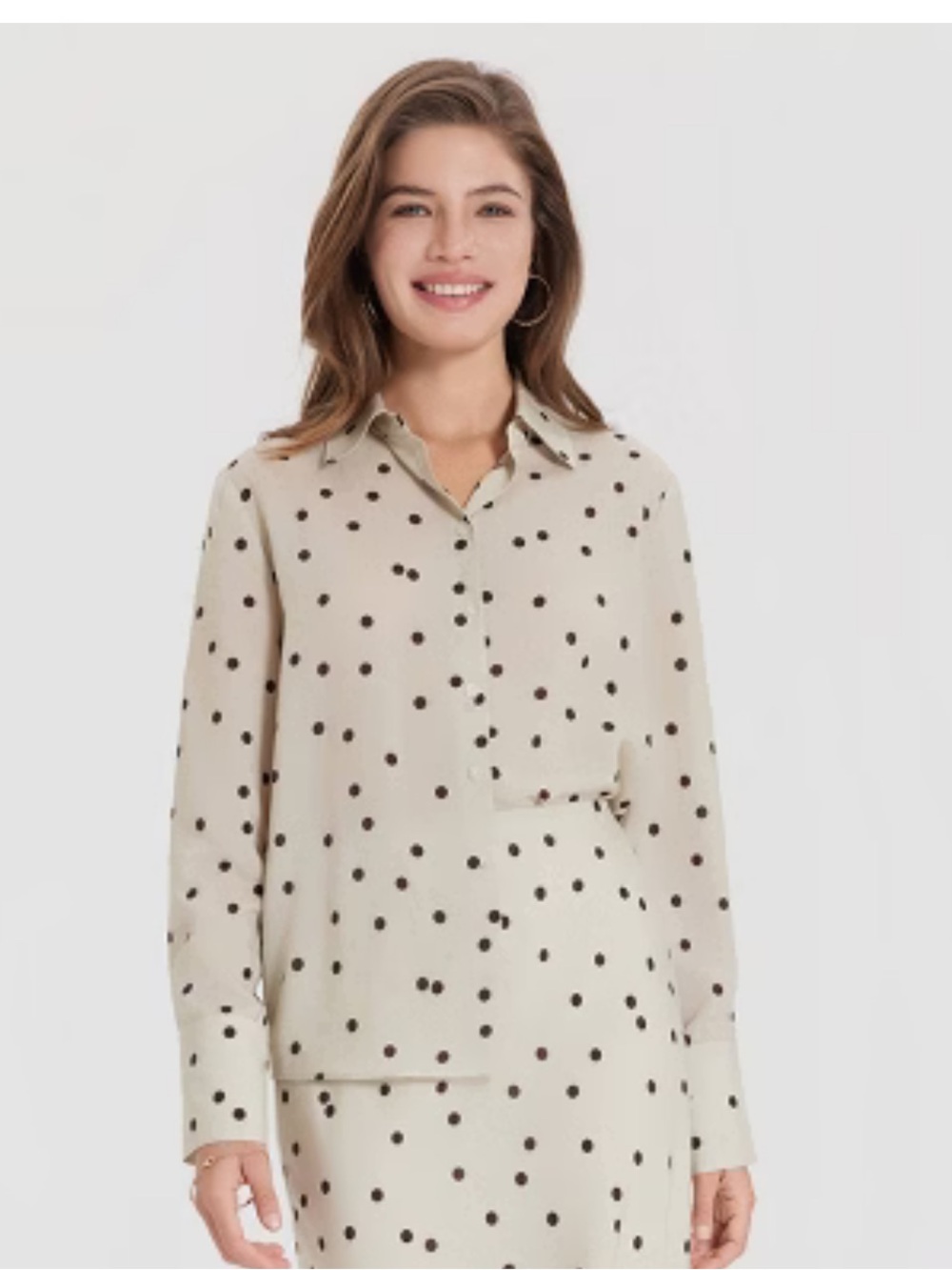 NWT A New Day Polka Dot Button Down Shirt Cream L